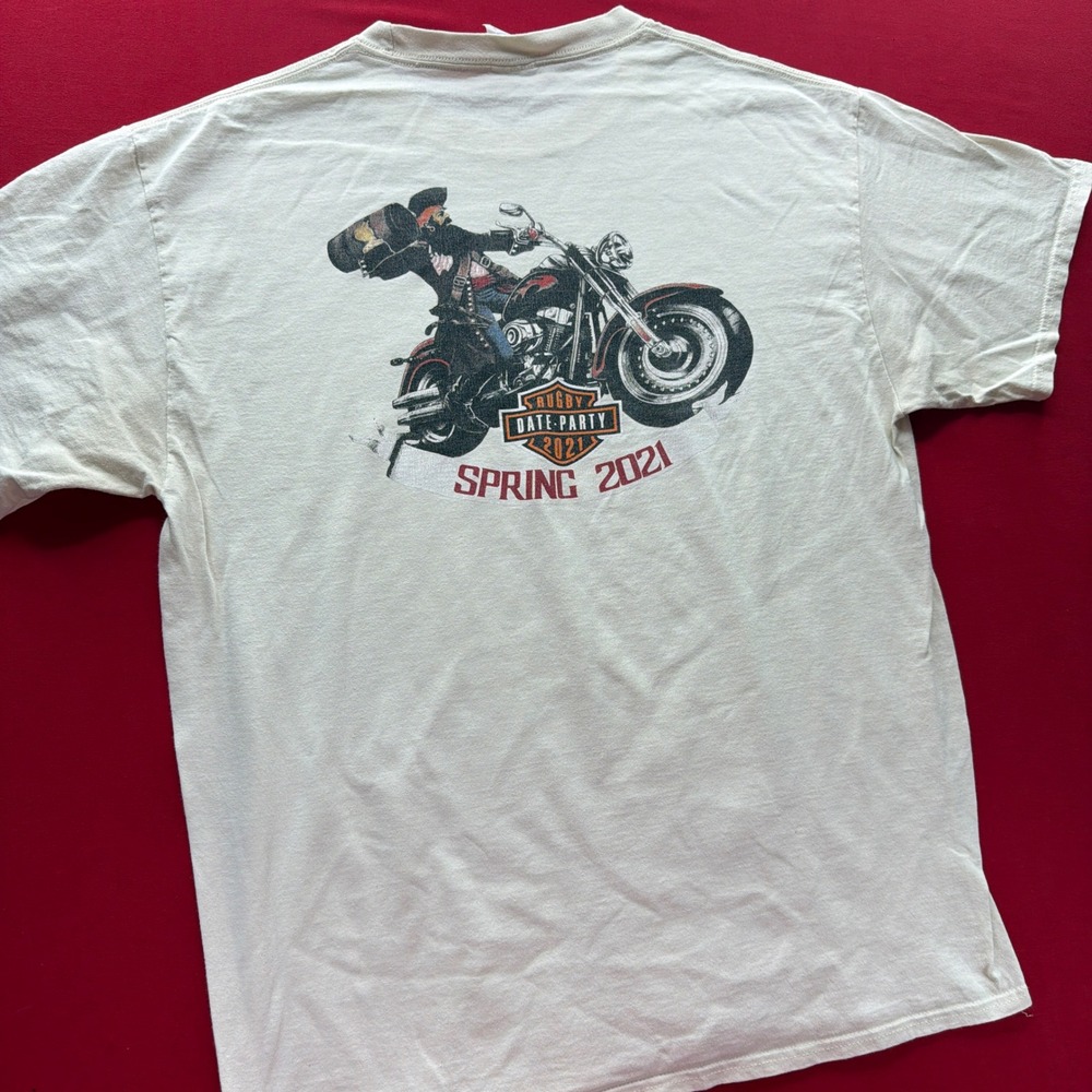 Port & Company‎ Mens Rugby Date Party 2021 Pirate Biker Graphic Tee Large White